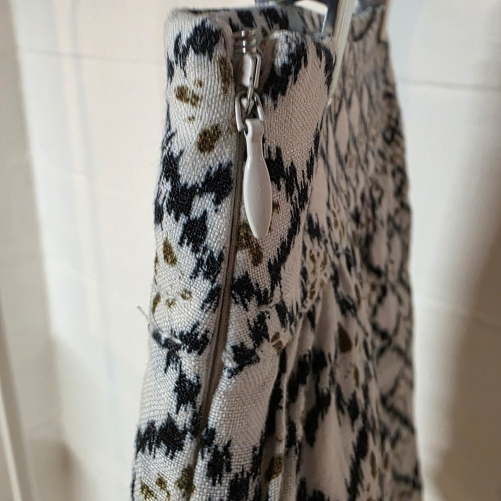 LOFT Boho Ikat Diamond Print Mini Skirt Cream Black Olive Green Side Zip Pockets - Picture 7 of 11